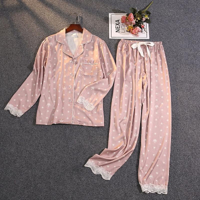Womens Two Piece Pant Spring Autumn Summer Ice Silk Printed Letter Pajamas  Ladies Home Service Two Piece Suit Lady Sleepwear From Jh918, $49.17